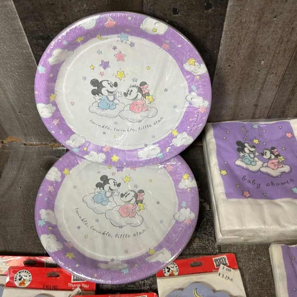 Vintage Disney Baby Mickey Shower invitations Plates‎ Napkins Party Supplies